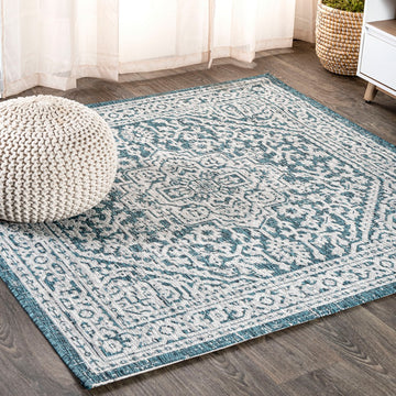 Sinjuri Medallion Textured Weave Indoor/outdoor Square Rug